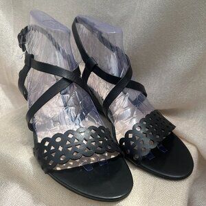 NEW FRANCO SARTO Women's  Wooden Heel Lacey Sandals 9.5M